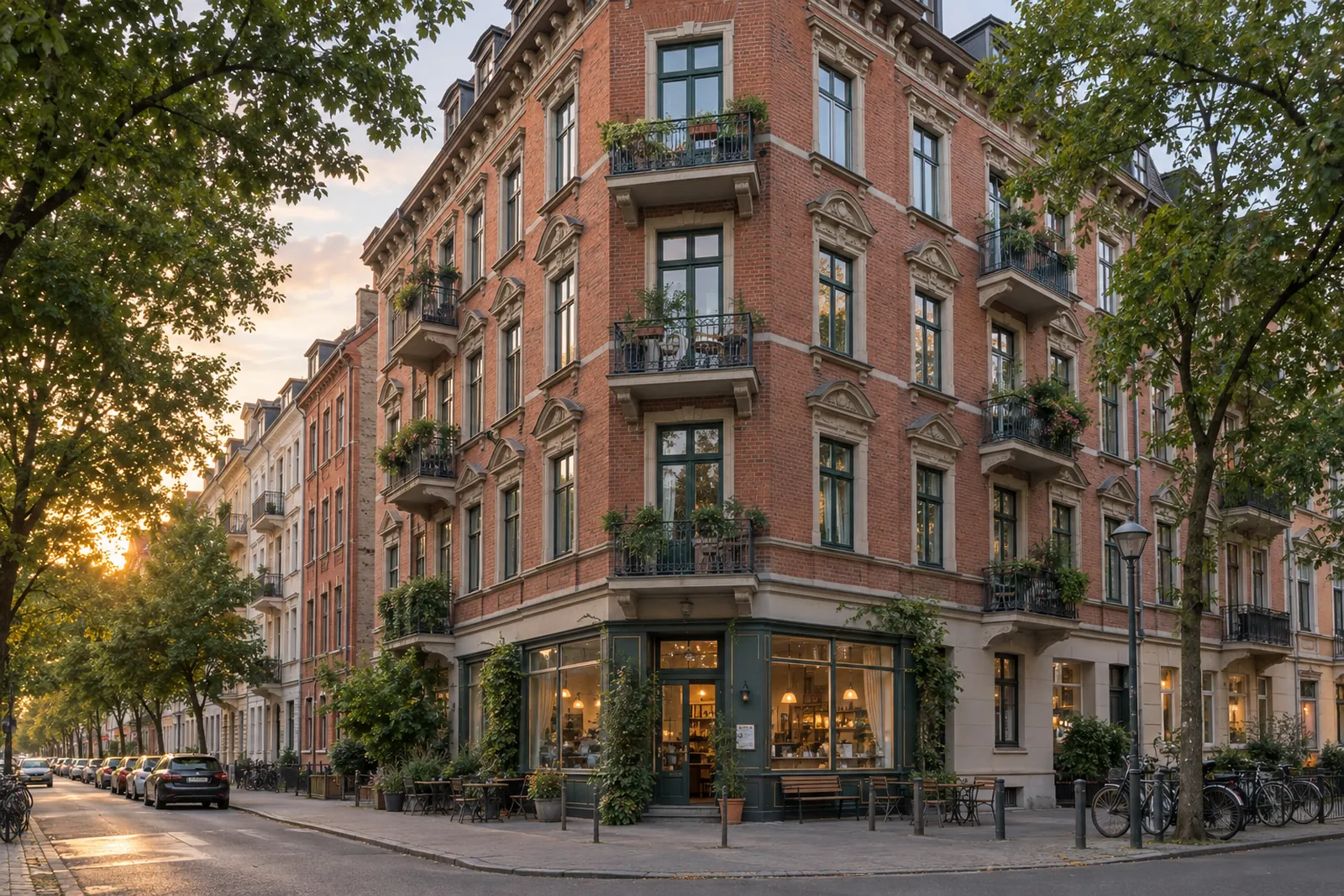Backstein-Eckhaus mit Ladengeschäft und Wohnungen in Hannover-Linden
