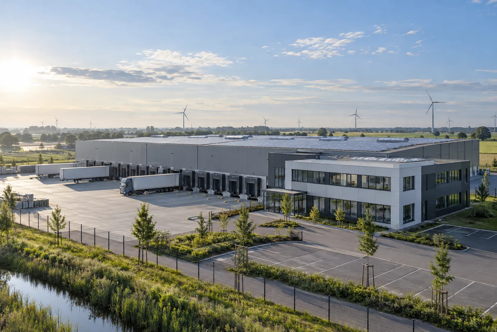 Logistikhalle mit Bürotrakt in einem Gewerbegebiet im Oldenburger Land